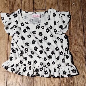 Little Lass Black and White Floral Ruffle Top